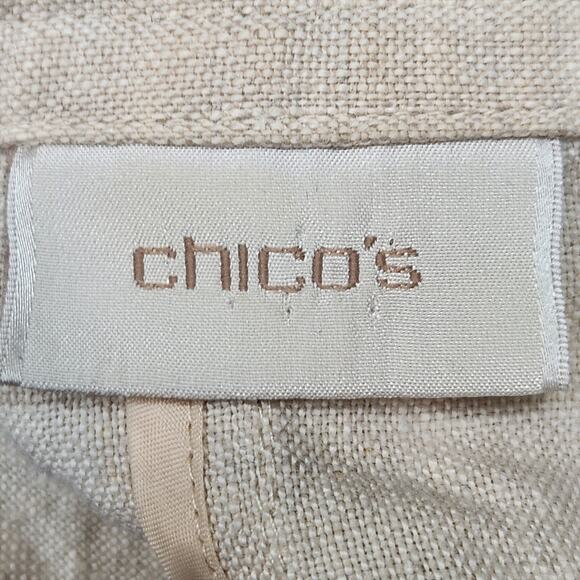 CHICOS Jacket Womens Size 2 US Large Beige Open Front 100% Linen Mandarin Collar - Picture 13 of 16